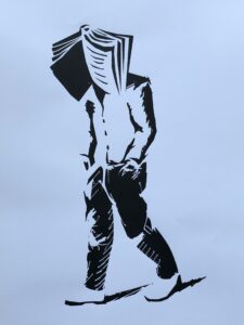 L'homme qui marche, personnage signature de l'artiste orL. Sérigraphie // Auxerre