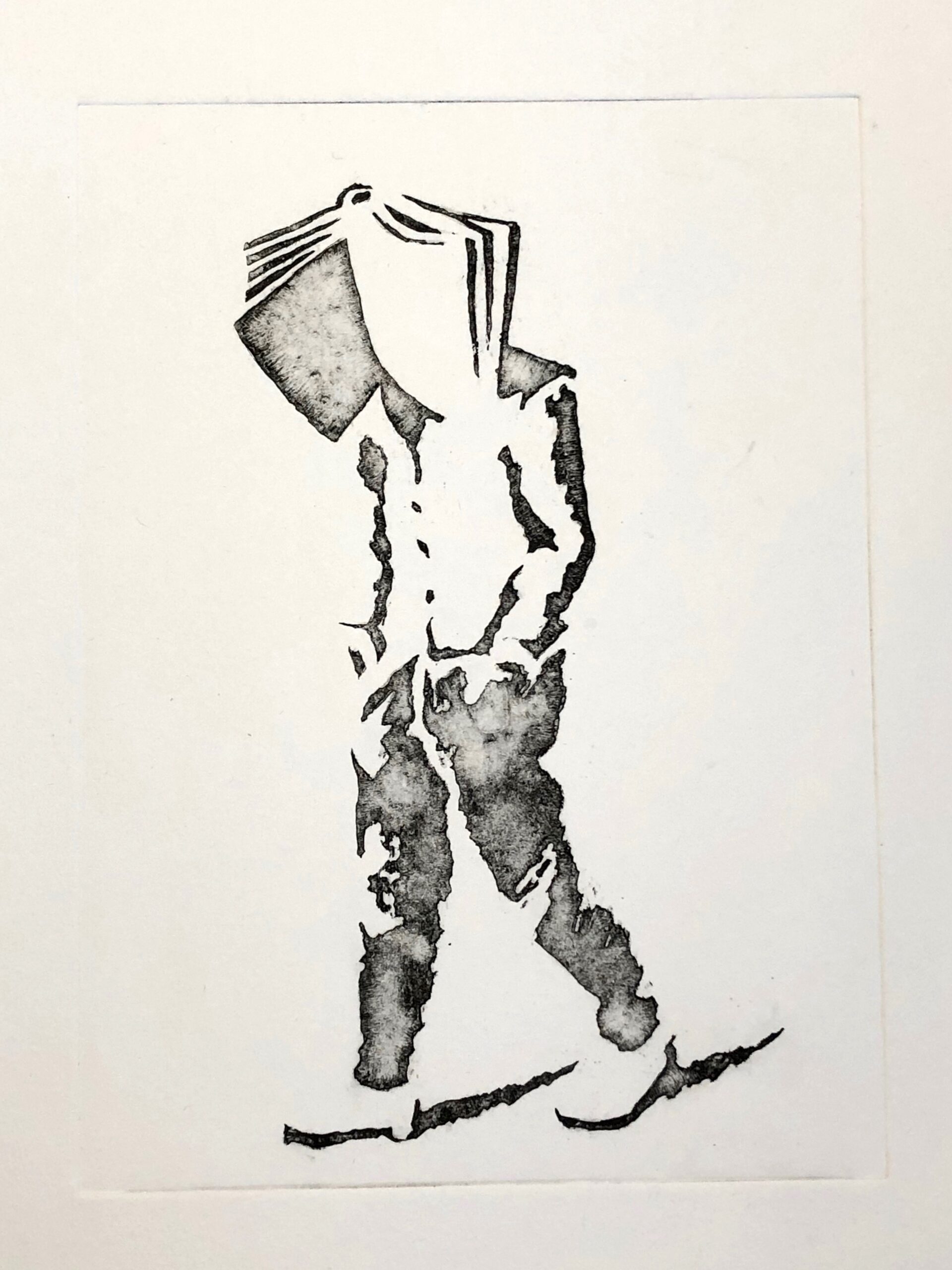 orL L'homme qui marche, personnage signature de l'artiste orL. Gravure eau-forte // Auxerre