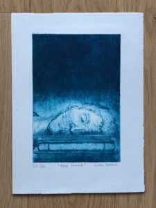 Cette série de gravures "Voyage immobile" est la toute première ou l'on voit apparaitre un dormeur dans l'oeuvre d'orL.
